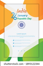 26 th January Indian Republic Day vector illustration background brochure template with geometric shape Indian flag and Ashoka Chakra.