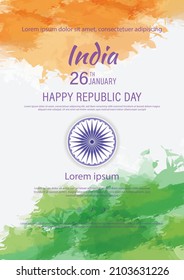 26 th January Indian Republic Day vector illustration background brochure template with Indian flag and silhouette of India monument.