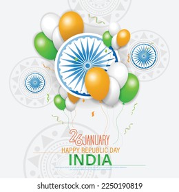 26 th January Indian Republic Day poster template design with Indian flag and balloon. vector illustration .
