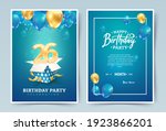 26 th years birthday vector invitation double card. Twenty six years anniversary celebration brochure. Template of invitational for print on blue background