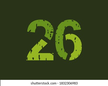 26 vector number made of grungy, grunge texture. Rubber stamp imprint style. For logo, brand label, poster, design elements etc.