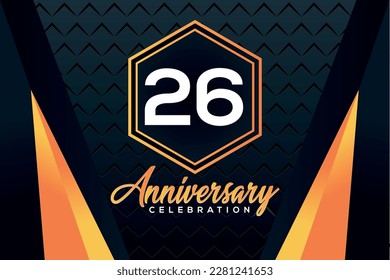 26 year anniversary celebration logo design with elegance double orange line on luxury background