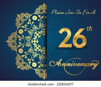 26 year anniversary celebration pattern design, 26th anniversary decorative Floral elements, ornate background, invitation card - vector eps10