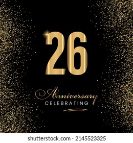 Ilustración de diseño de plantillas de vectores de celebración de 26 años. Signo del aniversario de oro de 26 años. Celebración del brillo de oro. Símbolo claro y luminoso para el evento, la invitación, el premio, la ceremonia, el saludo.