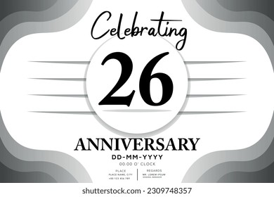 26 year anniversary flat black color logotype style with hand lettering on white background