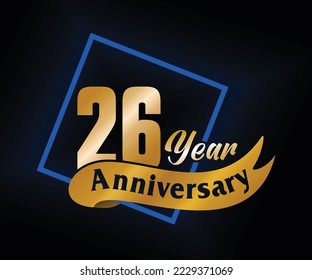 26 Year Anniversary ordinal number Counting vector art illustration in stunning font on gold color on black background