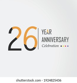 Diseño de plantilla vectorial de 26 años Ilustración Color naranja elegante fondo blanco