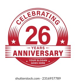 26 years anniversary celebration design template. 26th logo vector illustrations