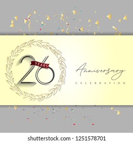 26 years anniversary celebration gray color with a gold and gray background, for greeting cards