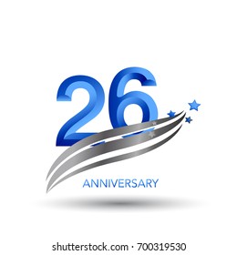 26 years anniversary. celebration logo design with swoosh and star