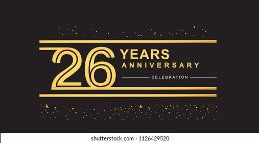 26 years anniversary celebration logotype with golden multiple line and confetti golden color isolated on black background, vector design for greeting card and invitation card
