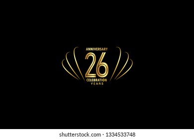 26 years anniversary celebration logotype. anniversary logo with golden and Spark light white color isolated on black background, vector design for celebration, invitation greeting card-Vector