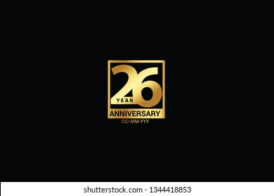 26 years anniversary celebration logotype. anniversary logo with golden and Spark light white color isolated on black background, vector design for celebration, invitation and greeting card-Vector