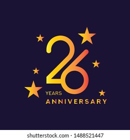 26 Years Anniversary Celebration Logotype. Golden Elegant Vector, Isolated on Dark Blue Background can be use for Celebration, Invitation, and Greeting card