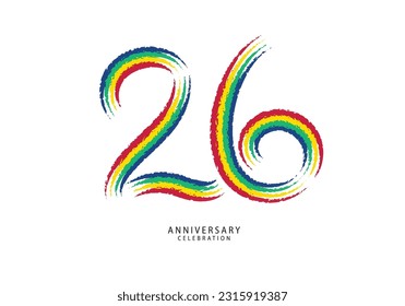 26 years anniversary celebration logotype colorful line vector, 26th birthday logo, 26 number design, anniversary template, anniversary vector design elements for invitation card, poster, flyer.