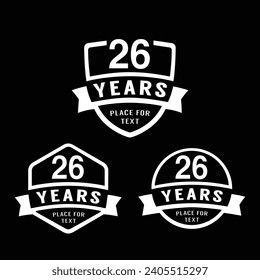 26 years anniversary celebration logotype. 26th anniversary logo collection. Set of anniversary design template. Vector illustration.