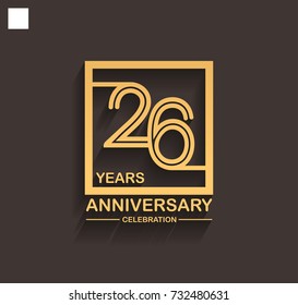 26 years anniversary celebration logotype style linked line in the square with golden color. vector illustration isolated on dark background