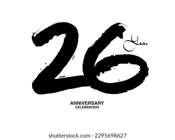 Plantilla vectora de celebración de 26 años, diseño de logotipo de número 26, cumpleaños 26, números de letras negras pincel dibujo dibujo a mano, número negro, ilustración vectorial de aniversario