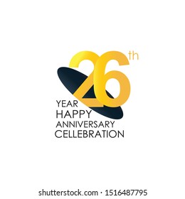 26 years anniversary celebration Yellow Color Design logotype. anniversary logo isolated on White background, vector Horizontal number design for celebration, invitation card, and greeting - Vector