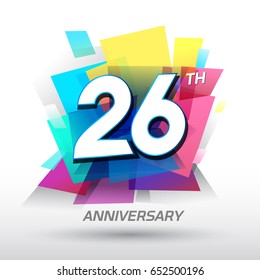 26 years Anniversary with confetti and celebration background, logo design template