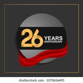 26 years anniversary design with black circle and red ribbon for celebration event