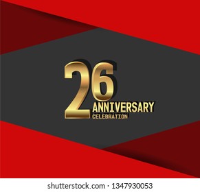 26 years Anniversary gold font with red fold on above and below font