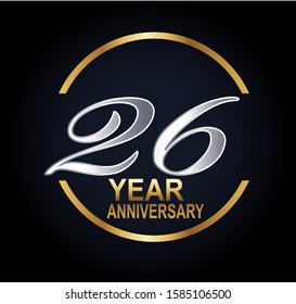 26 years anniversary golden and silver color with circle ring isolated on black background for anniversary celebration event
