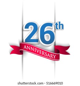 26 years anniversary logo, blue and red colored vector design on white background. template for Poster or brochure and invitation card.