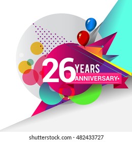 26 years Anniversary logo, Colorful geometric background vector design template elements for your birthday celebration.