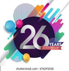 26 years Anniversary logo with colorful abstract background, vector design template elements for invitation card and poster your birthday celebration.