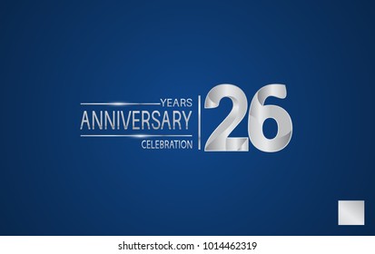 26 years anniversary logo with elegance silver color isolated on blue background for celebration event