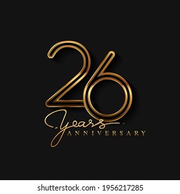 26 Years Anniversary Logo Golden Colored isolated on black background, vector design for greeting card and invitation card