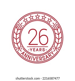 26 years anniversary logo template. 26th line art vector and illustration.