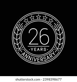 26 years anniversary logo template. 26th line art vector and illustration.