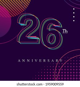 26 years anniversary logo, vector design birthday celebration with colorful geometric background and circles shape.