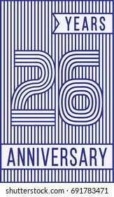 26 years anniversary logo. Vector and illustration. Line art anniversary design template.