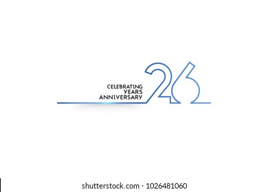 26 Years Anniversary logotype with blue colored font numbers made of one connected line, isolated on white background for company celebration event, birthday