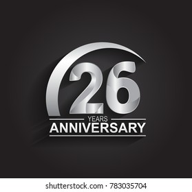 26 years anniversary logotype design with silver color isolated on black background for company celebration