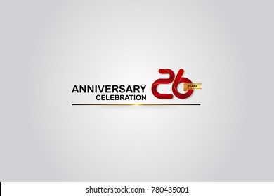 26 Years Anniversary Logotype with Elegant Red Color and Golden Ribbon Isolated on White Background
