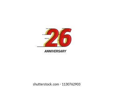 26 Years Anniversary Logotype with red flat colored font for company celebration event, birthday