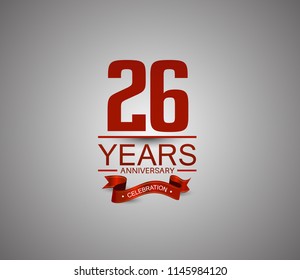 26 years anniversary logotype simple design with red ribbon for celebration purpose
