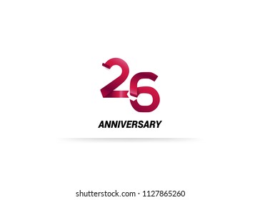 26 Years Anniversary Red ribbon form number font. isolated on white background. 