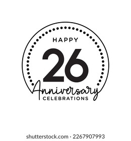 26 years anniversary. Anniversary template design concept, monochrome, design for event, invitation card, greeting card, banner, poster, flyer, book cover and print. Vector Eps10