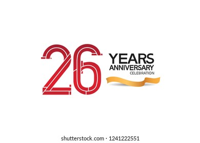 26 years anniversary template with red color number and golden ribbon