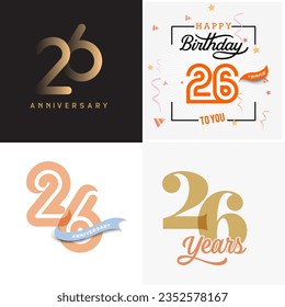 26 years anniversary vector number icon, birthday logo label, anniversary design