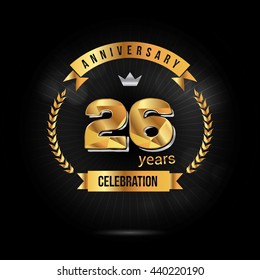 26 Years golden anniversary logo, low poly design number