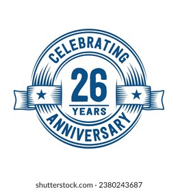 Plantilla de diseño de logotipo de 26 años. Vector e ilustración del 26º aniversario.