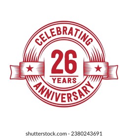 Plantilla de diseño de logotipo de 26 años. Vector e ilustración del 26º aniversario.