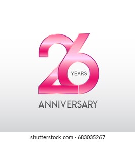 26 years pink anniversary. with overlapping number. for business, corporate, wedding, love, valentine logo celebration