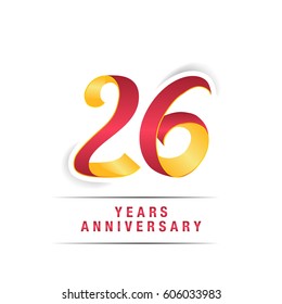 26 Years Red and Yellow  Anniversary  Logo Celebration Isolated on White Background